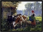Krowy, Owce, Las, Łąka