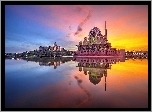 Meczet, Kuala, Lumpur, Zachód, Słońca, Jezioro, Odbicie