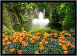 Wodospad, Kwiaty, Drzewa