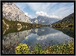 Góry, Jezioro, Cavedine Lake, Rośliny, Odbicie, Włochy