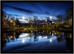 Jezioro, Lampy, Noc, Helsinki