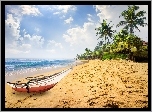 Sri Lanka, Lato, Plaża, Łódka, Palmy, Domki, Morze