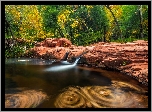 Stany Zjednoczone, Arizona, Dolina, Verde Valley, Rzeka, Beaver Creek, Las, Drzewa, Skały