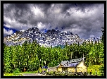 Góry, Las, Droga, Dom, Chmury, Park, Narodowy, Banff