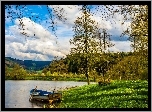 Łódka, Góry, Jezioro, Las, Drzewa