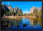 Stany Zjednoczone, Stan Kalifornia, Park Narodowy Yosemite, Góry, Lasy, Chmury, Rzeka