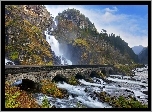 Góry, Las, Wodospad, Laatefoss, Rzeka, Most, Odda