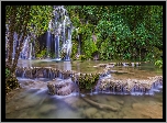 Wodospad, Kaskada, Cascade des tufs, Rzeka, Skały, Las, Miejscowość Baume Les Messieurs, Departament Jura, Francja