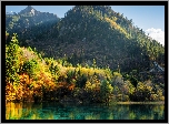 Park Narodowy Jiuzhaigou, Jesień, Las, Góry, Jezioro Wu Hua Hai - Pięciu Kwiatów, Drzewa, Chiny