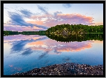 Jezioro, Saimaa Lake, Lasy, Drzewa, Odbicie, Chmury, Finlandia