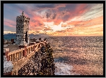 Włochy, Prowincja, Livorno, Morze, Zachód słońca, Latarnia morska, Faro della Rocchetta