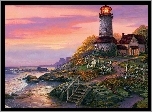 Latarnia, Morska, Morze, Plaża, Schodki