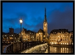 Szwajcaria, Zurych, Rzeka Limmat, Most Munsterbrucke, Kościół Fraumunster, Latarnia