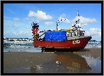 Lato, Morze, Mewa, Kuter, Plaża