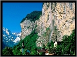 Lauterbrunnen, Góry, Las, Wodospad, Kościół, Domy