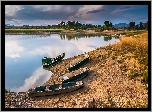 Jezioro Cerknica, Plaża, Łódki, Drzewa, Słowenia