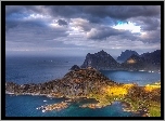 Lofoten, Archipelag, Domy, Chmury, Norwegia