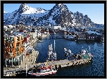 Lofoty, Panorama, Svolvaer, Przystań, Łodzie, Jachty