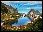 Lofoty, Góry, Kolorowe, Domki Rybackie, Norwegia