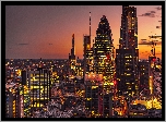 Anglia, Londyn, City of London, Panorama miasta, Wieżowiec 30 St Mary Axe, Zachód słońca