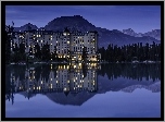 Lake Louise, Hotel, Jezioro, Góry, Noc, Kanada