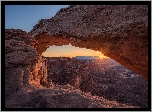 Promienie słońca, Skały, Łuk, Mesa Arch, Kanion, Park Narodowy Canyonlands, Utah, Stany Zjednoczone