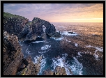 Morze, Wybrzeże, Skały, Łuk skalny, Stac a Phris, Zachód słońca, Wyspa Lewis, Szkocja
