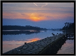 Jezioro Lusowskie, Wielkopolska, Zachód słońca, Pomost, Kaczki