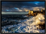 Zamek Boccale, Castello del Boccale, Livorno, Toskania, Włochy, Morze, Fale
