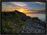 Morze, Zachód słońca, Skały, Pointe de la Varde, Saint Malo, Bretania, Francja