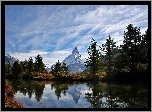 Matterhorn, Chmury, Jezioro, Świerki, Odbicie