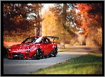 Czerwona, Mazda RX-7, Droga, Drzewa, Jesień