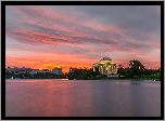 Panteon, Pomnik Jeffersona, Jefferson Memorial, Wschód słońca, Jezioro, Zbiornik Tidal Basin, Waszyngton, Stany Zjednoczone