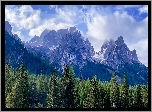 Włochy, Prowincja Belluno, Góry, Dolomity, Lasy, Chmury, Mgła