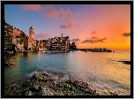 Miasteczko, Vernazza, Domy, Zachód słońca, Włochy