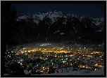 Noc, Miasto, Góry, Austria, Bludenz, Z lotu ptaka