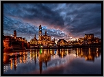 Miasto, Nocą, Rzeka, Zamek