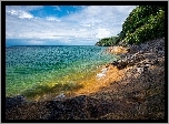 USA, Michigan, Morze, Brzeg, Skaliste, Wybrzeże, Horyzont
