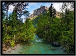 Hiszpania, Aragonia, Park Narodowy Ordesa y Monte Perdido, Rzeka, Skały, Drzewa