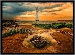 Latarnia Morska, Zachód Słońca, Morze, Plaża, Odpływ