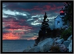 Latarnia, Morska, Morze, Zachód Słońca, Bass Harbor, Maine