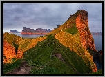 Dania, Wyspy Owcze, Wyspa Kalsoy, Morze, Góry, Skały, Latarnia morska, Kallur Lighthouse