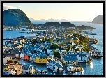 Morze, Panorama, Miasta, Alesund, Norwegia