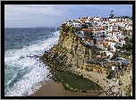 Portugalia, Wybrzeże, Miasteczko Azenhas do Mar, Klif, Skały, Domy, Morze
