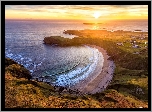 Morze, Wybrzeże, Zachód słońca, Zatoka, Plaża, Silver Strand Horseshoe Beach, Malin Beg, Hrabstwo Donegal, Irlandia