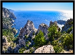Francja, Morze Śródziemne, Park Narodowy Calanques, Skały, Drzewa