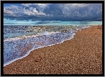 Morze, Plaża, Piasek, Fale, Chmury