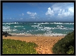 Morze, Plaża, Fale, Chmury