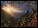 Wyspa La Gomera, Wyspy Kanaryjskie, Góry, Promienie słońca, Morze