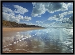Morze, Plaża, Góry, Chmury